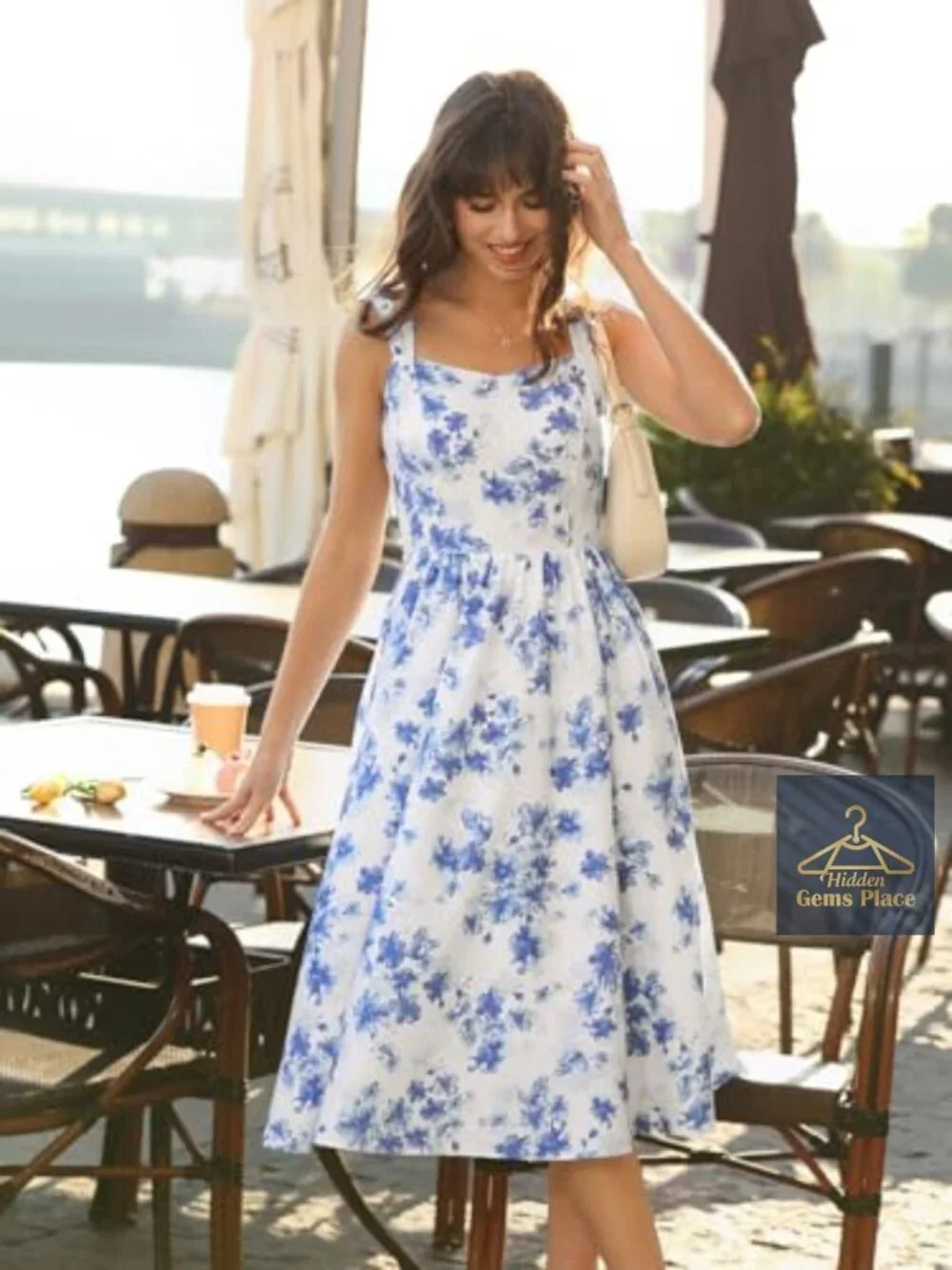 Vintage A-Line Midi Dress Sweetheart Neckline Floral Pockets